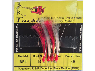 R & R Tackle BF4 BAIT RIG - 4 (SIZE 15) HOOKS WITH HOT PINK/WHITE NYLON FEATHERS