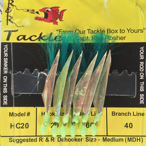 R & R Tackle HC20 BAIT RIG- 6 (SIZE 20) HOOKS WITH GREEN NYLON & FISH SKIN