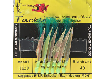 R & R Tackle HC20 BAIT RIG- 6 (SIZE 20) HOOKS WITH GREEN NYLON & FISH SKIN