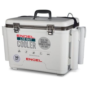 Engel 30q Live Bait Drybox/Cooler with 2 speed aerator pump and 4 rod holders.