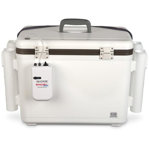 Engel 30q Live Bait Drybox/Cooler with 2 speed aerator pump and 4 rod holders.