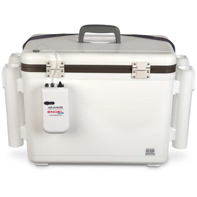 Engel 30q Live Bait Drybox/Cooler with 2 speed aerator pump and 4 rod holders.