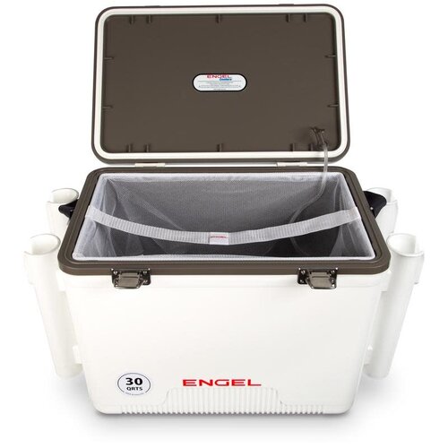 Engel 30q Live Bait Drybox/Cooler with 2 speed aerator pump and 4 rod holders.