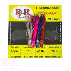 R & R Tackle SQG4 Bait Rig - 4 (size 15) hooks with weighted multi-color squids