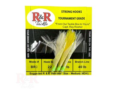 R & R Tackle BR3 Bait Rig - 3(size 22) hooks with white feather & fish skin