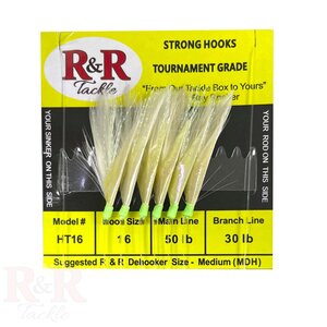 R & R Tackle HT16 Bait Rig - 6 (size 16) hooks with white feather & fish skin