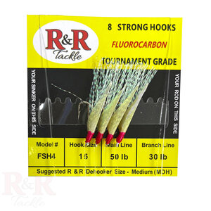 R & R Tackle FSH4 Bait Rig- 4 (size 15) hooks with flash & fish skin