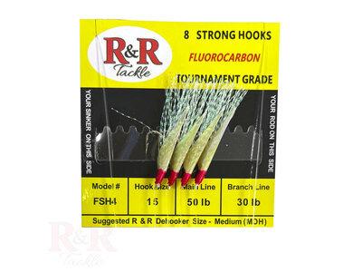 R & R Tackle FSH4 Bait Rig- 4 (size 15) hooks with flash & fish skin