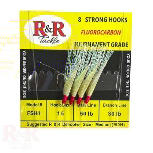 R & R Tackle FSH4 Bait Rig- 4 (size 15) hooks with flash & fish skin