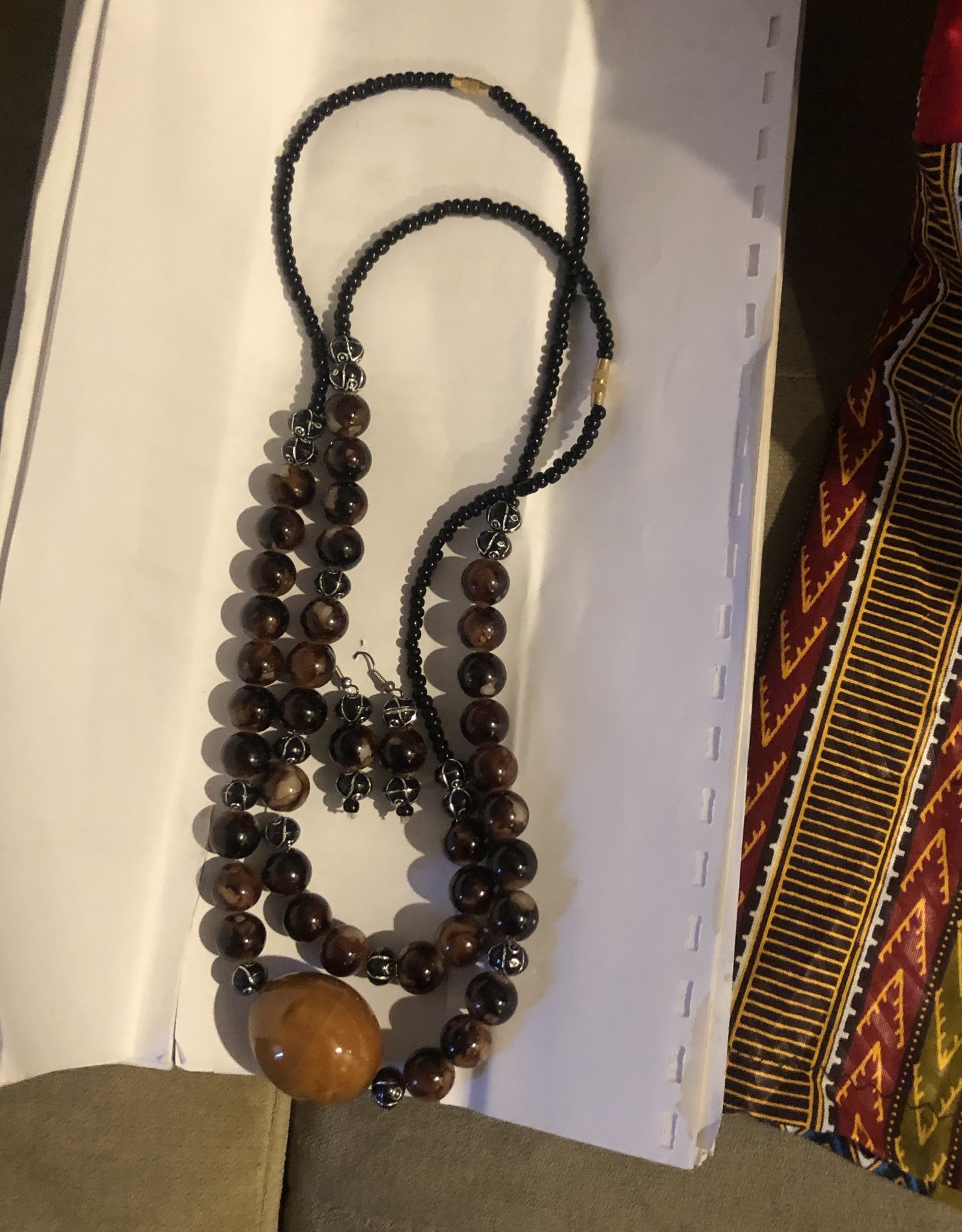 Double Beaded Brown Necklace with earrings to match