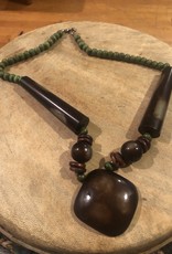Green and Brown Wood Necklace
