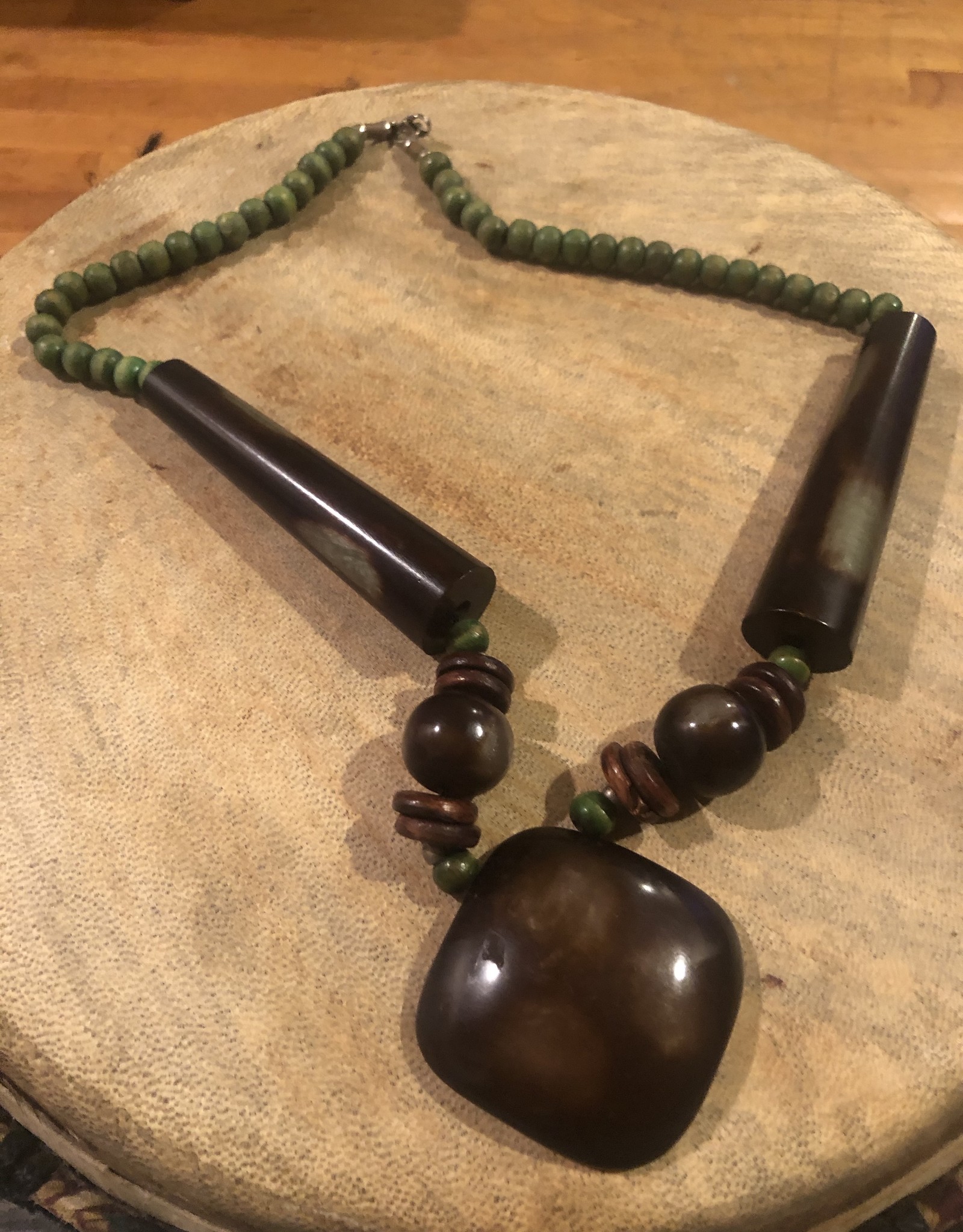 Green and Brown Wood Necklace