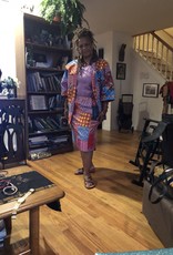 Grey shiny Dress,  outline with  African material
