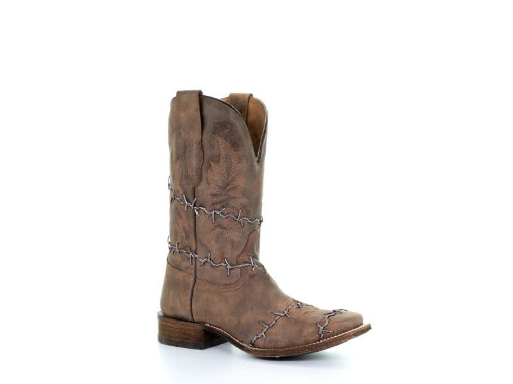 Corral Brown Barbed Wire- Square Toe