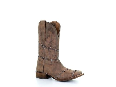 Corral Brown Barbed Wire- Square Toe