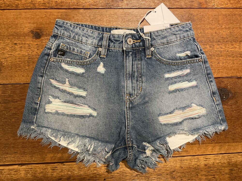 KanCan Rainbow Pocket Cut-Off Short- Medium Wash