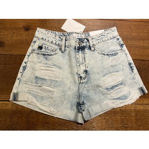 KanCan Distressed Light Denim Short with Cuffed Hem- High Rise