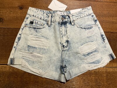 KanCan Distressed Light Denim Short with Cuffed Hem- High Rise