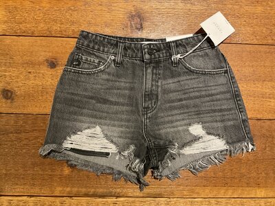 KanCan Charcoal Distressed Cut-Off Shorts- High- Rise