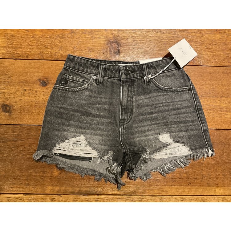 KanCan Charcoal Distressed Cut-Off Shorts- High- Rise