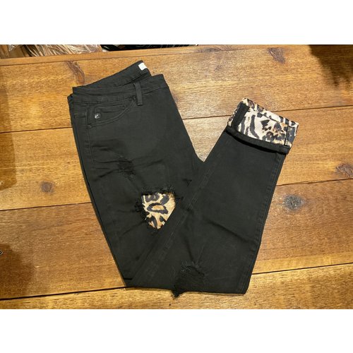 KanCan Black Distressed Skinny Jeans with Leopard Accent- Super High Rise- P