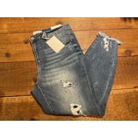 Distressed Skinny Jean with Cheetah Accents- Med. Wash Ultra High Rise- P