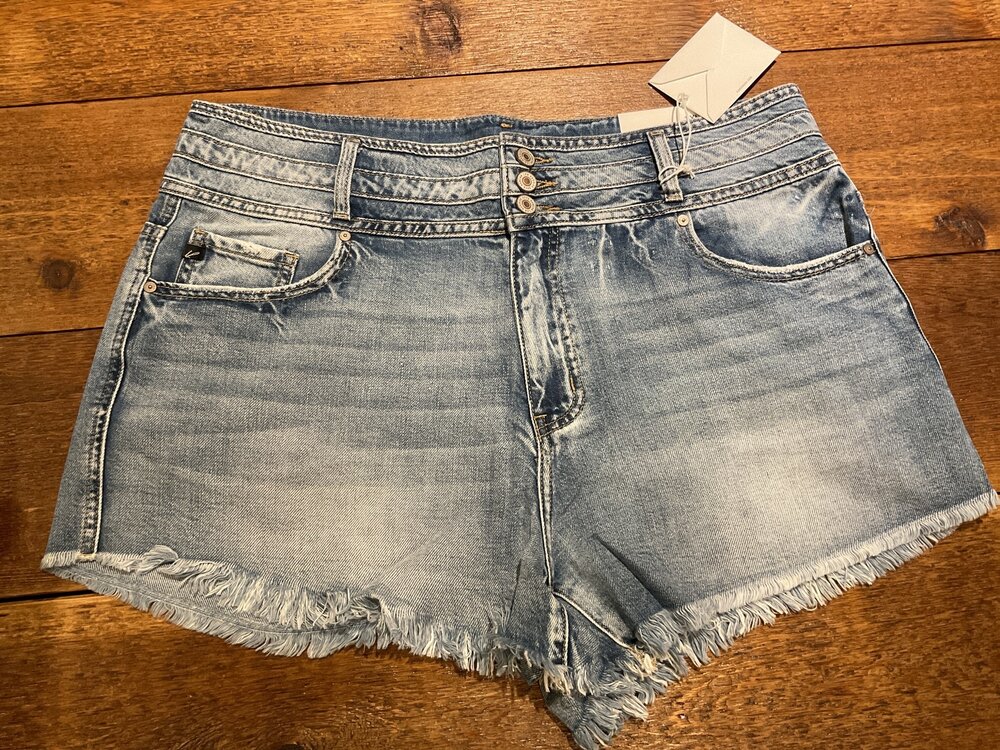 KanCan Triple Band Frayed Hem Shorts- High Rise- P