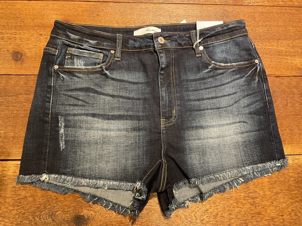 KanCan Distressed Dark Denim Shorts- Dark Wash- High Rise-P