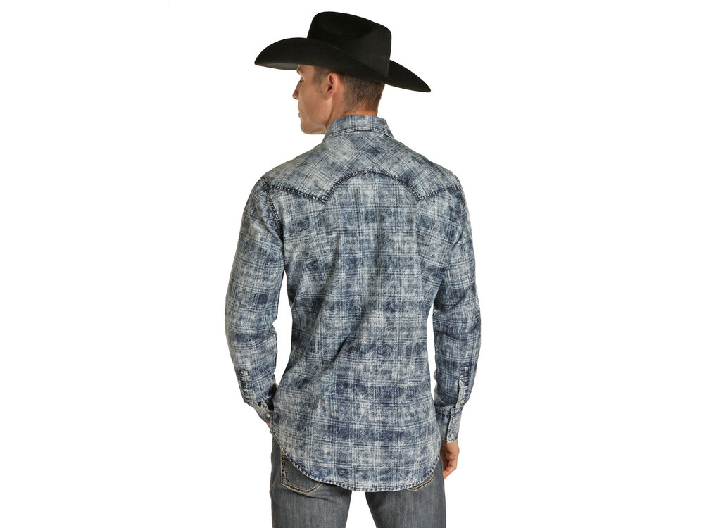 Rock and Roll Denim Denim Plaid Print Long Sleeve
