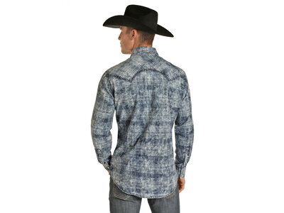 Rock and Roll Denim Denim Plaid Print Long Sleeve