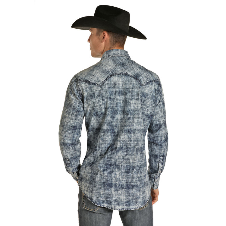 Rock and Roll Denim Denim Plaid Print Long Sleeve