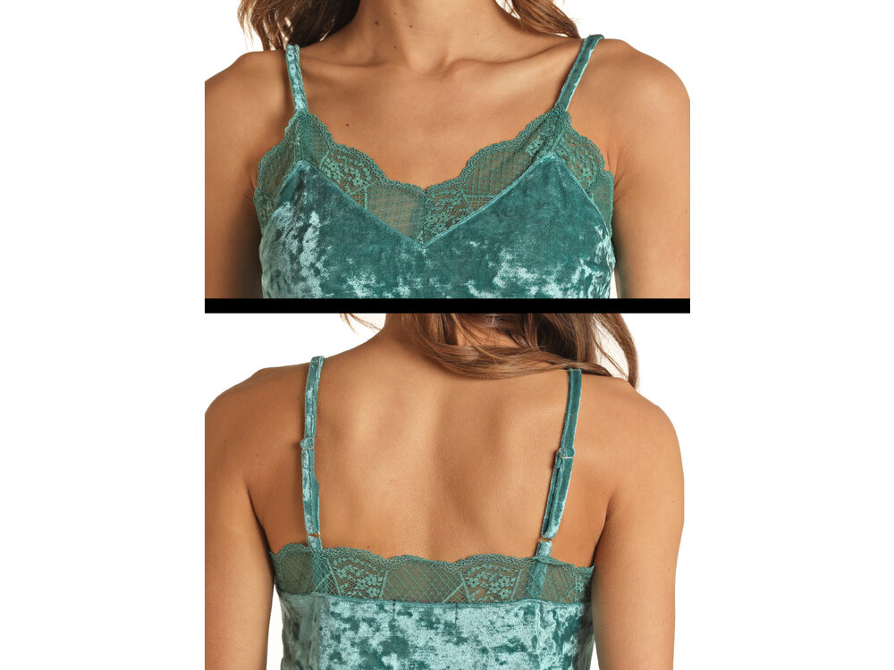 Rock and Roll Denim Velvet Cami with Lace Trim- R&RD
