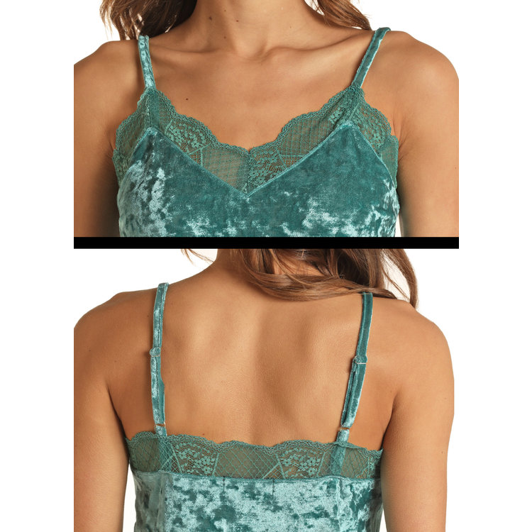 Rock and Roll Denim Velvet Cami with Lace Trim- R&RD