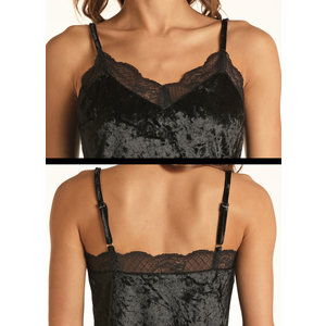 Rock and Roll Denim Velvet Cami with Lace Trim- R&RD