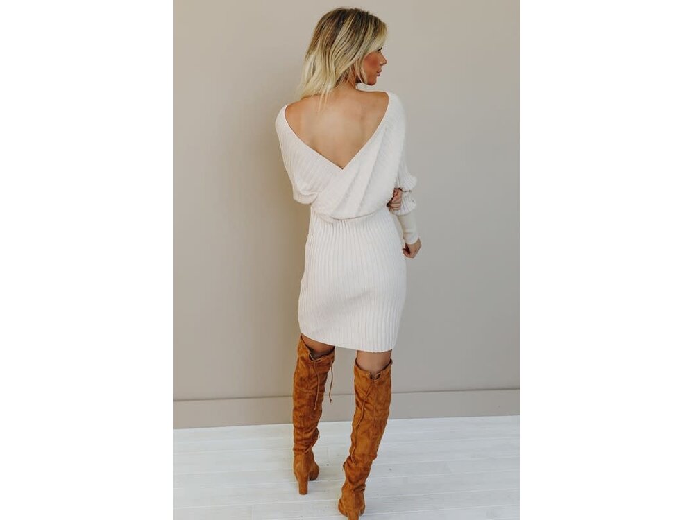 "Pretty Woman" Ribbed Sweater Dress with Pearl Detail