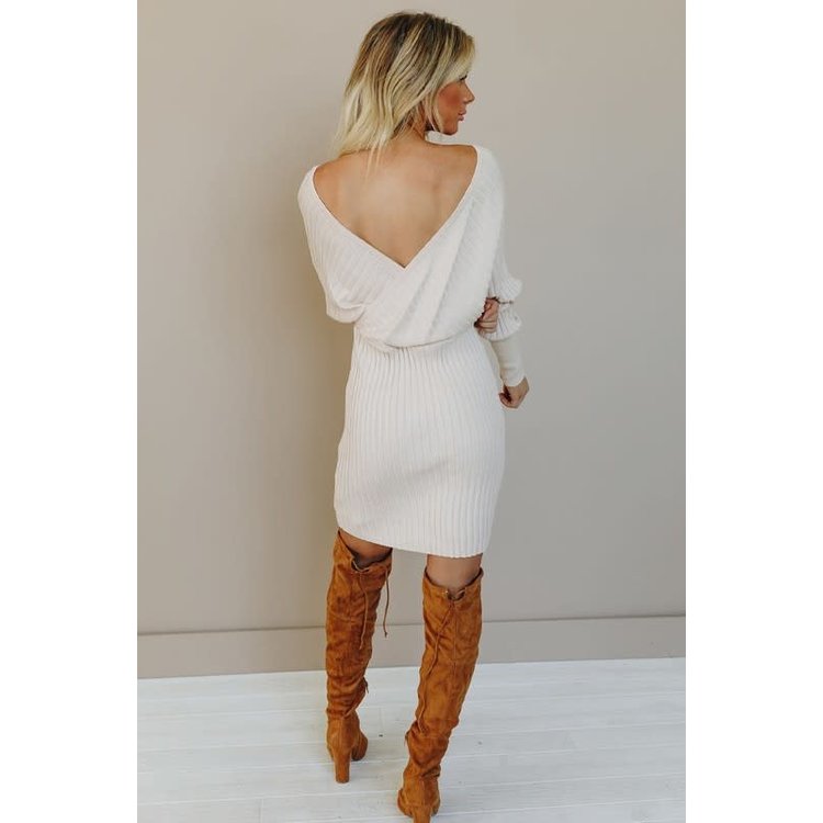 "Pretty Woman" Ribbed Sweater Dress with Pearl Detail