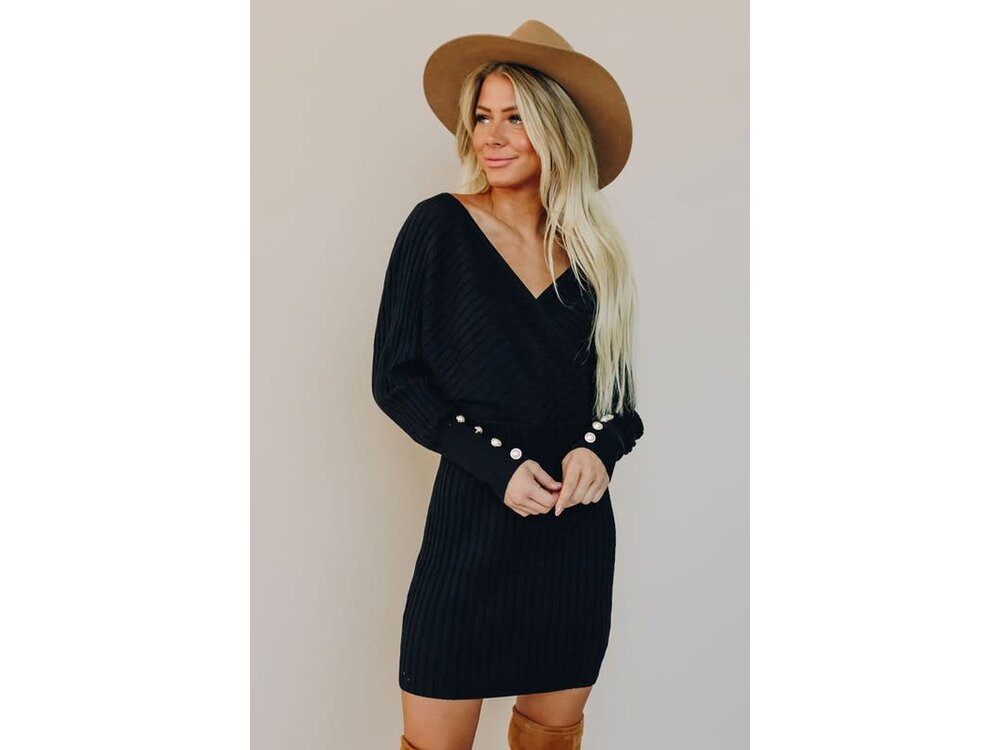 "Pretty Woman" Ribbed Sweater Dress with Pearl Detail