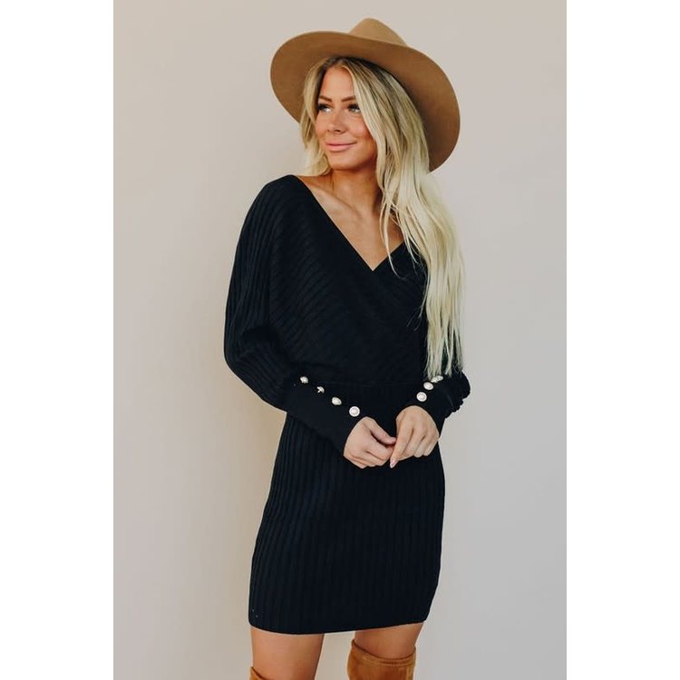 "Pretty Woman" Ribbed Sweater Dress with Pearl Detail
