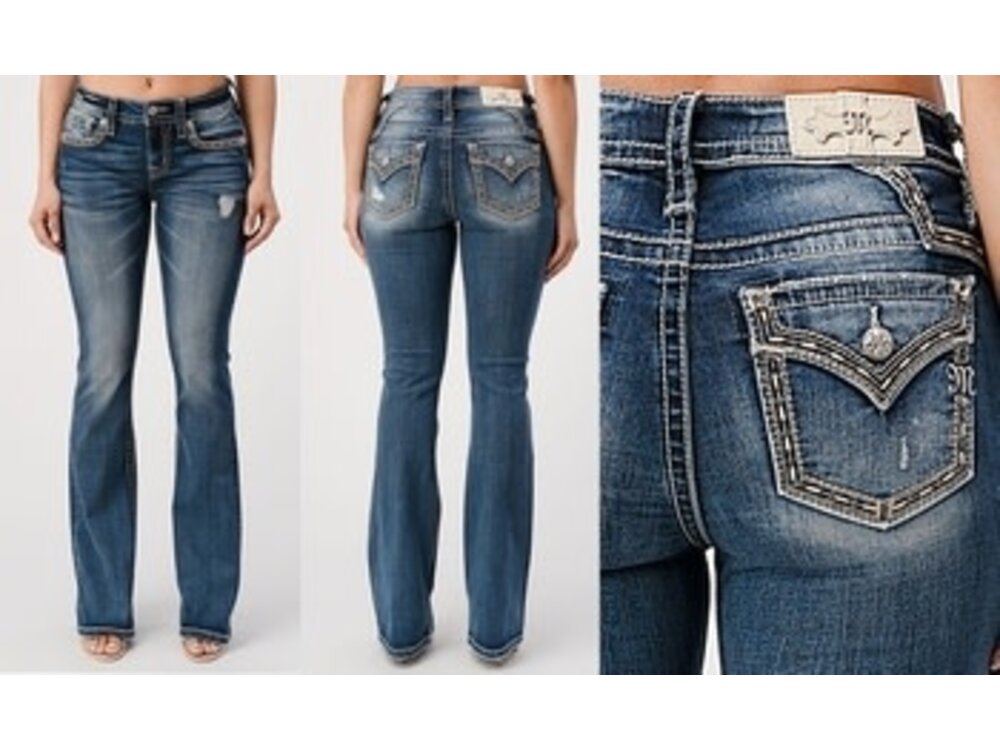 Miss ME MissME MidRise Boot - Flap - Yoke Back MedWash M3788B