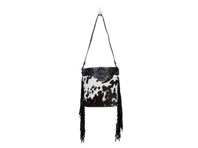 Myra Bags Black Panther Hand Tooled Cowhide Bag with Turquoise