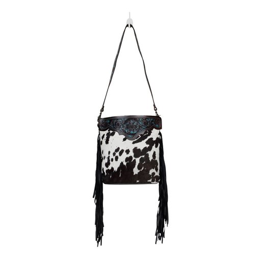 Myra Bags Black Panther Hand Tooled Cowhide Bag with Turquoise