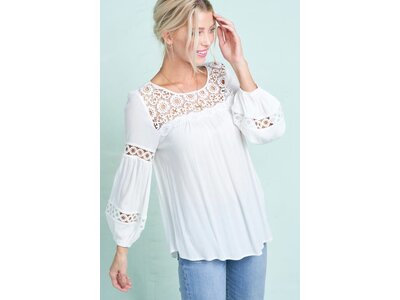 La Miel Peasant Top with Lace Neck and Sleeve Detail