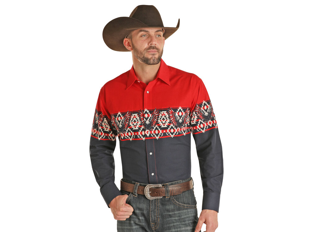 Panhandle Panhandle Borders- LS Button Down Eagle Aztec