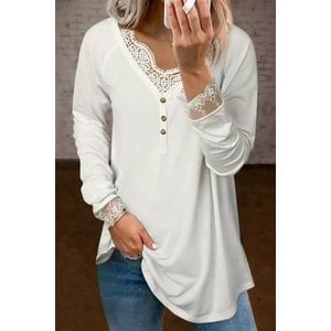 Lace Detail Long Sleeve Cotton Shirt with Buttons