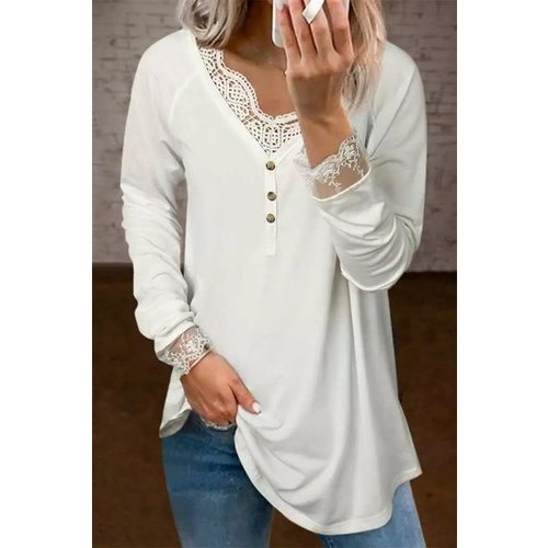 Lace Detail Long Sleeve Cotton Shirt with Buttons Lace Detail Long Sleeve Cotton Shirt with Buttons