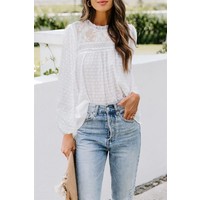 Sheer White High Neck Lace Peasant Top