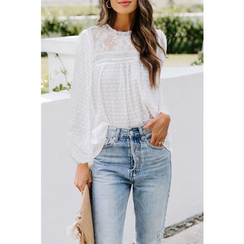Sheer White High Neck Lace Peasant Top Sheer White High Neck Lace Peasant Top