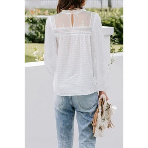 Sheer White High Neck Lace Peasant Top