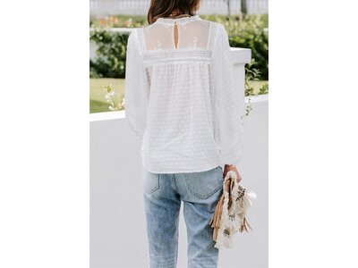 Sheer White High Neck Lace Peasant Top