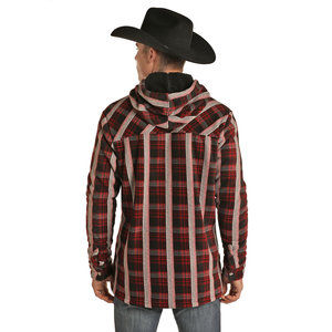 Powder River Outfitters Fleece Hoodie Shacket in Red Plaid